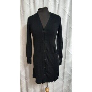 Cielo Black Knit Sweater Dress V Neck Sz M Button Front Pockets